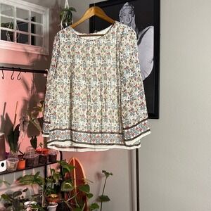 Max Studio Floral Blouse Top L‎ Long Sleeve Multicolor Fall Elegant